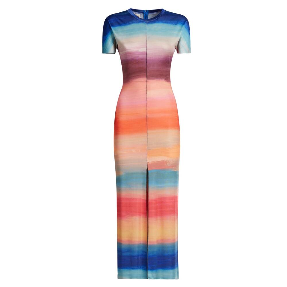 Marni Dress Ombre Multicolor‎ Short Sleeve Midi Dress w Front Slit Size 46/US 10 - Picture 8 of 11